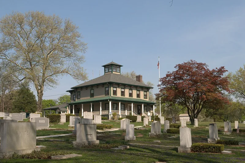 Historic house on the grounds of Riverside Cemetery, Saddle Brook