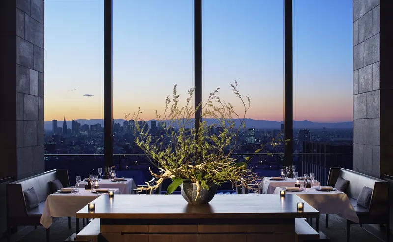 Arva dining room at Aman Tokyo with skyline views