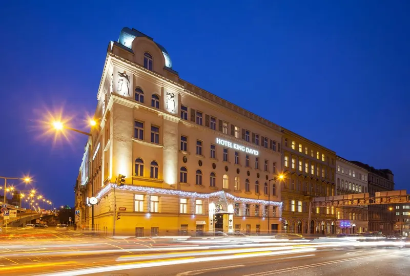 Hotel King David Prague exterior at night