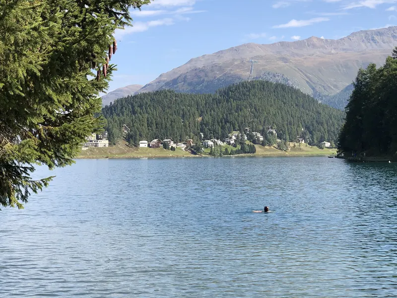 Lake of St. Moritz and villa quarter of St. Moritz direction Staatzer-See