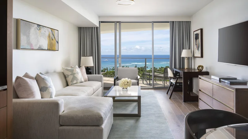 Ocean-view living room at The Ritz-Carlton Residences, Waikiki Beach