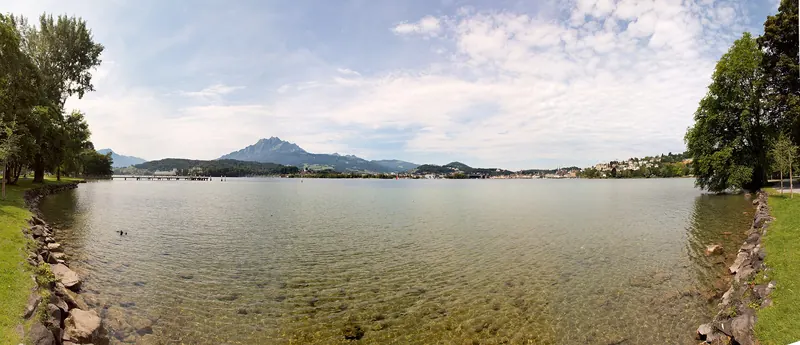 panoramic view of Lake Lucerne and Lucerne from "Verkehrshaus" Lucerne