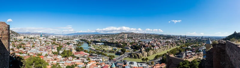 Tbilisi old town, river and surrounding hills, panoramic view