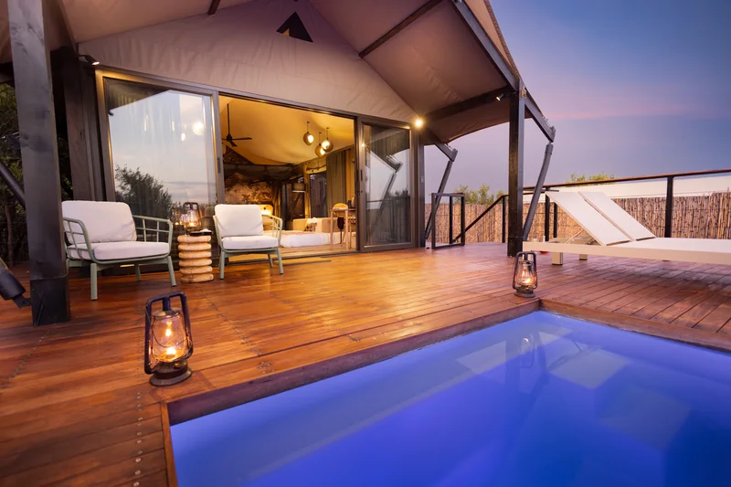 Tented suite deck and plunge pool at 18 On The Hill
