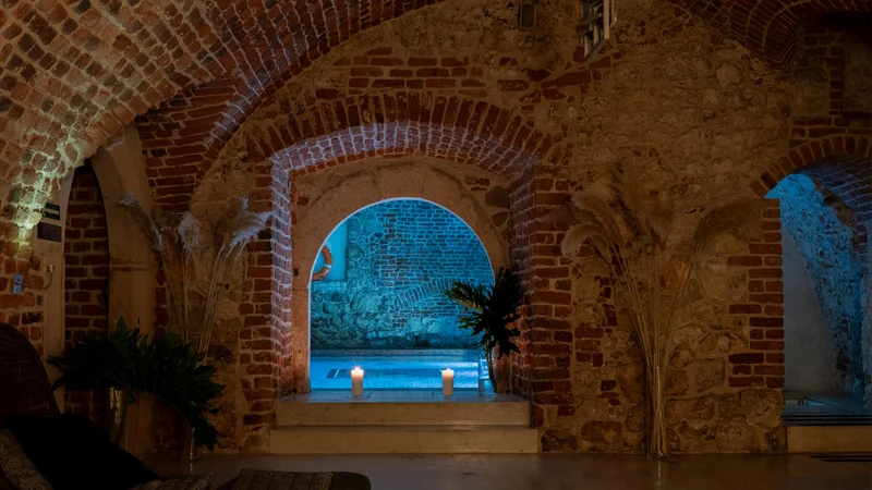 Vaulted brick spa and pool at Hotel Stary, Krakow